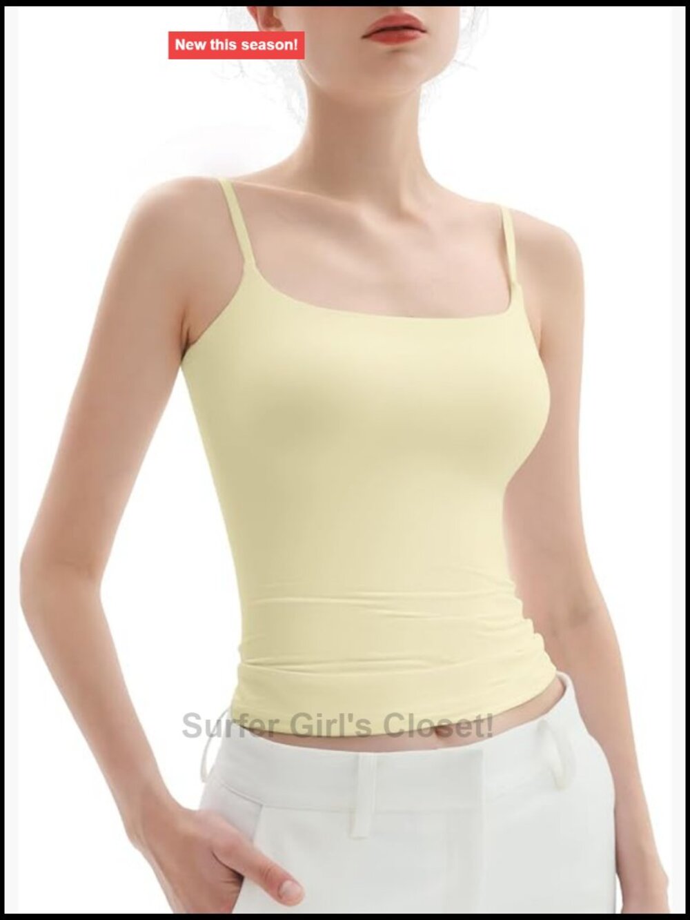 Square Neck Tank Top Adjustable Spaghetti Straps Sleeveless Nylon Blend